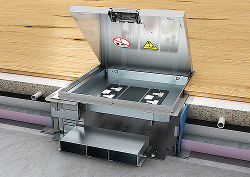 Adjustable floor box for 2 elements in concrete floor installation graphite  Simon 500 Cima