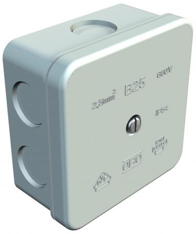 Junction box, B 25 M, without thread 73x73x35 | 7 | IP54 | 7 break-out entries Ø 21 mm (M 20), with 4 cable entries EDVS 20 for cable diameters 7.5–14 mm | Light grey; RAL 7035
