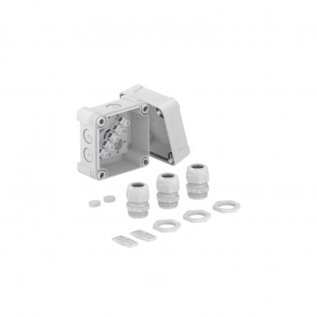 Junction box X 02 with cable gland and terminal strip 85x85x57 | 7 | IP67 | Light grey; RAL 7035