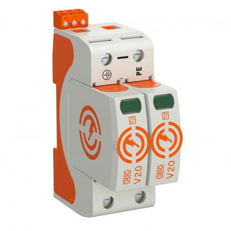 Surge arrester V20, 2-pole with remote signalling, 280 V 2 | 280 | IP20