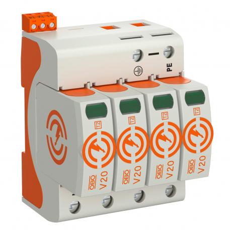 Surge arrester V20, 4-pole with remote signalling, 550 V 4 | 550 | IP20