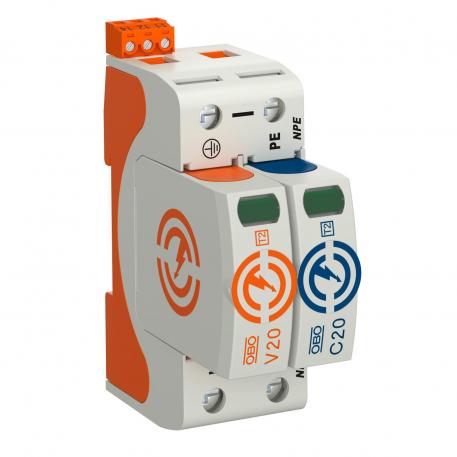 Surge arrester V20, 1-pole + NPE and remote signalling, 280 V