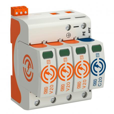 Surge arrester V20, 3-pole + NPE and remote signalling, 385 V