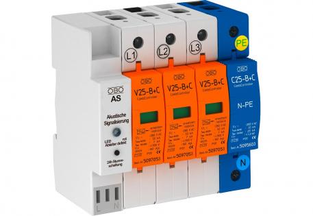 Combination arrester V25, 3-pole + NPE, with acoustic signalling 3+N/PE | 280 | IP20