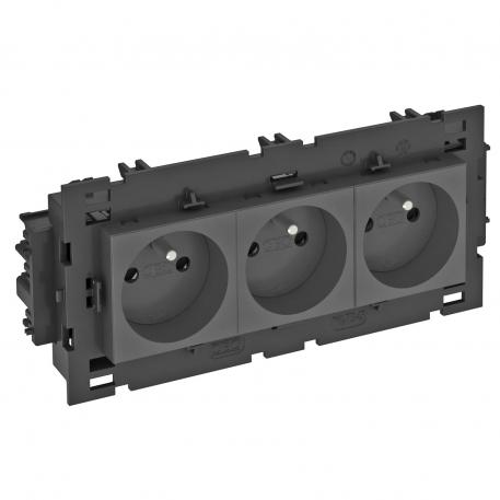 0° socket, Connect 80, with earthing pin, triple 3 | Triple 0° | Black-grey; RAL 7021