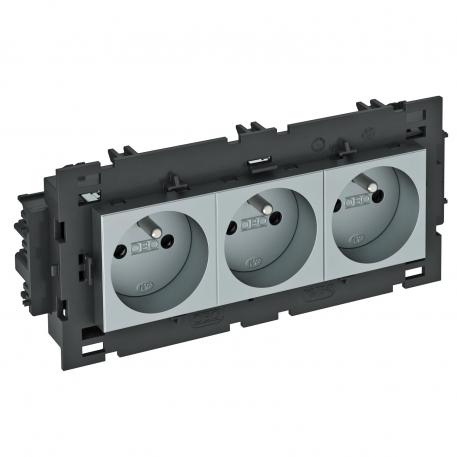 0° socket, Connect 80, with earthing pin, triple 3 | Triple 0° | Aluminium painted