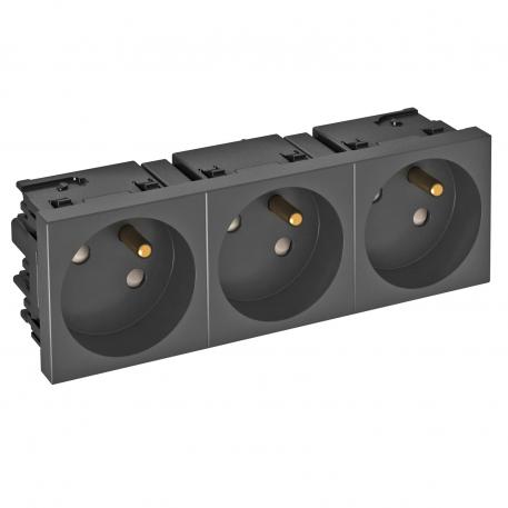 33° socket, Connect 45, with earthing pin, triple, black-grey 3 | Triple 33° | Black-grey; RAL 7021