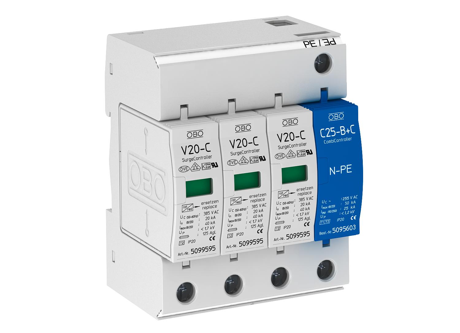 Surge arrester, 3pole + NPE 385 V OBO